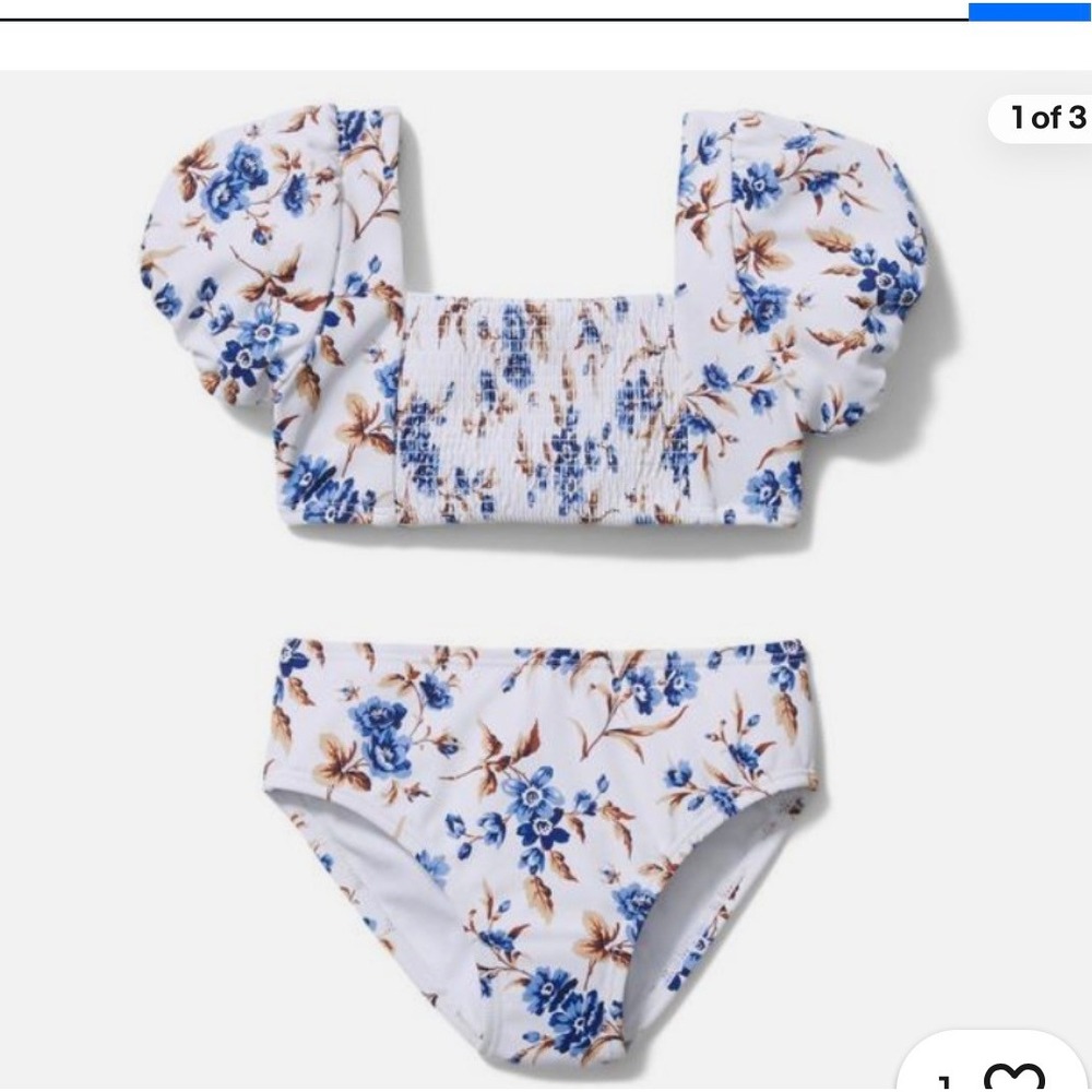 Janie and Jack Blue Floral Puff Sleeve Two Piece Swimsuit 18-24 Months